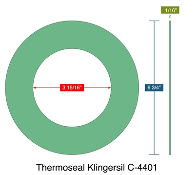 Thermoseal Klingersil C-4401 -  1/16" Thick - Ring Gasket - 3.9375" ID - 6.750" OD