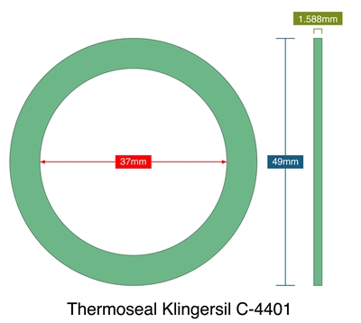 Thermoseal Klingersil C-4401 - 1.59mm Thick - Ring Gasket - 37mm ID - 49mm OD