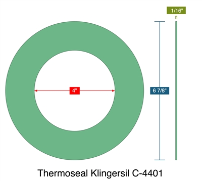 Thermoseal Klingersil C-4401 -  1/16" Thick - Ring Gasket - 4" ID - 6.875" OD- 150# Old Standard