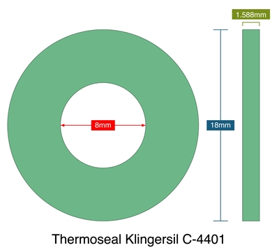 Thermoseal Klingersil C-4401 - 1.59mm Thick - Ring Gasket - 8mm ID - 18mm OD