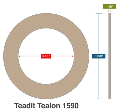 Teadit Tealon 1590 Ring Gasket - 150 Lb. - 1/8" Thick - 3" Pipe