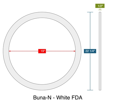 60 Duro White Buna-N Ring Gasket - 19" ID x 22.25" OD x 1/2" Thick