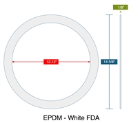 60 Duro FDA White EPDM Gasket - 12.12" ID x 14.625" OD x 1/8" Thick