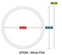 60 Duro FDA White EPDM Gasket - 22.12" ID x 24.625" OD x 1/8" Thick