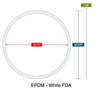 60 Duro FDA White EPDM Gasket - 30.12" ID x 32.625" OD x 1/8" Thick