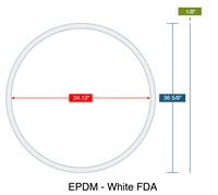 60 Duro FDA White EPDM Gasket - 34.12" ID x 36.625" OD x 1/8" Thick