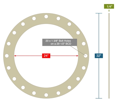 Tacky Fiberglass Full Face Gasket - 150 LB - 24" 1/4 "thick