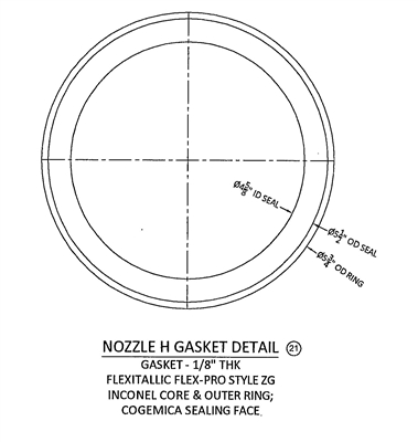 Nozzle H Kamm Profile Gasket - 4.625" ID x 5.5" OD - 5.75" Outer ring 948 inc600/inc600-termica/inc600