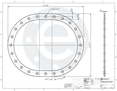 Buna-N (Nitrile) Rubber  - 60 Durometer -  1/4" Thick - Obround Gasket -  17.671" x 21.245" OD x 1.651" CS - 24 x 5/8" Bolt Holes