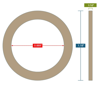 Cork and Neoprene Rubber Gasket- 1/16" Thick x 22.6 mm ID x 30 mm OD