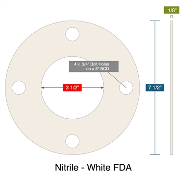 Nitrile - White FDA - Full Face Gasket -  1/8" Thick -150 Lb - 3"