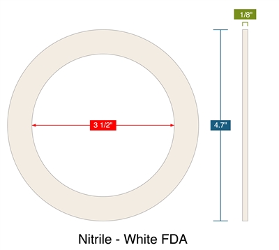 Nitrile - White FDA -  1/8" Thick - Ring Gasket - 3.5" ID - 4.7" OD