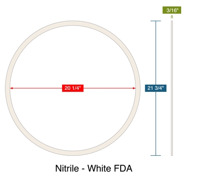 Nitrile - White FDA -  3/16" Thick - Ring Gasket - 20.25" ID - 21.75" OD