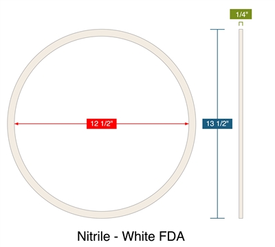 Nitrile - White FDA -  1/4" Thick - Ring Gasket - 12.5" ID - 13.5" OD