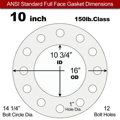 Equalseal EQ 535exp Full Face Gasket - 150 Lb. - 1/16" Thick - 10" Pipe CofC Req'd