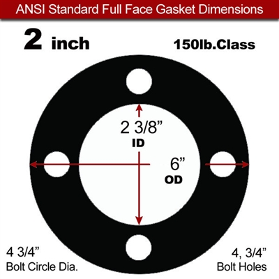 60 Duro EPDM NSF-61 Certified Full Face Gasket - 150 Lb. - 1/8" Thick - 2" Pipe