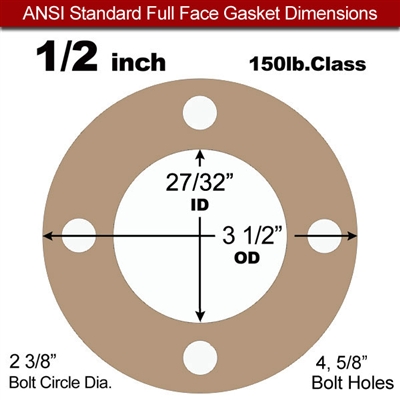 Equalseal EQ 500 Full Face Gasket - 1/16" Thick - 150 Lb - 1/2"