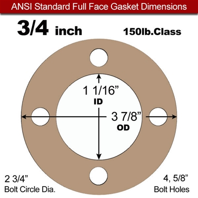 Equalseal EQ 500 Full Face Gasket - 1/16" Thick - 150 Lb - 3/4"