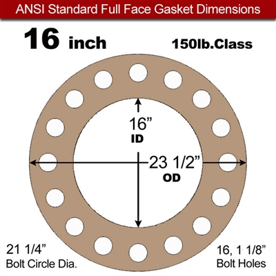 Equalseal EQ 500 Full Face Gasket - 1/16" Thick - 150 Lb - 16"