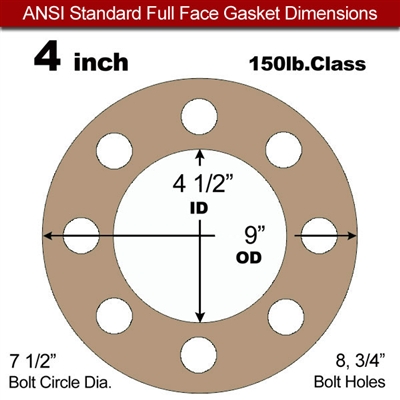 Equalseal EQ 500 Full Face Gasket - 1/16" Thick - 150 Lb - 4"
