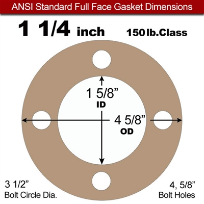 Equalseal EQ 500 Full Face Gasket - 1/8" Thick - 150 Lb - 1-1/4"