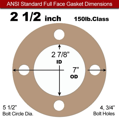 Equalseal EQ 500 Full Face Gasket - 1/8" Thick - 150 Lb - 2-1/2"