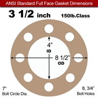 EQ 500 Full Face Gasket - 150 Lb. - 1/8" Thick - 3-1/2" Pipe