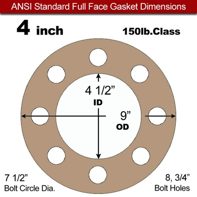 Equalseal EQ 500 Full Face Gasket - 1/8" Thick - 150 Lb - 4"