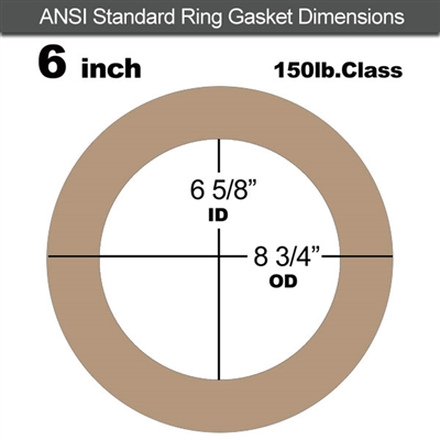 EQ 500 Ring Gasket - 150 Lb. - 1/8" Thick - 6" Pipe for Oxygen Service