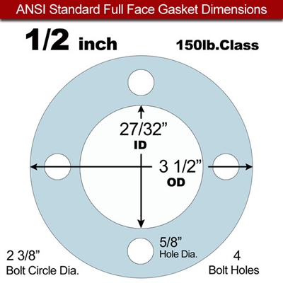 Equalseal EQ 504 Full Face Gasket - 1/16" Thick - 150 Lb - 1/2"