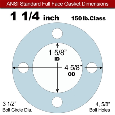 Equalseal EQ 504 Full Face Gasket - 1/16" Thick - 150 Lb - 1-1/4" - Cleaned for Oxygen Service