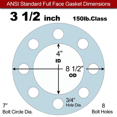 Equalseal EQ 504 Full Face Gasket - 150 Lb. - 1/8" Thick - 3-1/2" Pipe