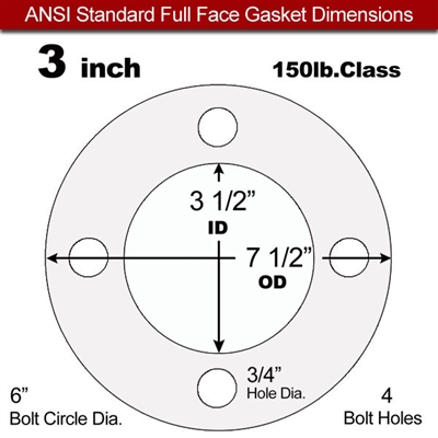 Equalseal EQ 510 Full Face Gasket - 1/16" Thick - 150 Lb - 3"