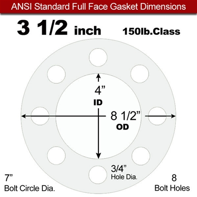 Equalseal EQ 510 Full Face Gasket - 150 Lb. - 1/16" Thick - 3-1/2" Pipe