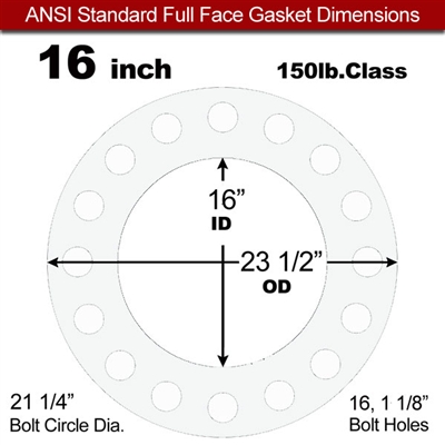 Equalseal EQ 510 Full Face Gasket - 1/8" Thick - 150 Lb - 16"