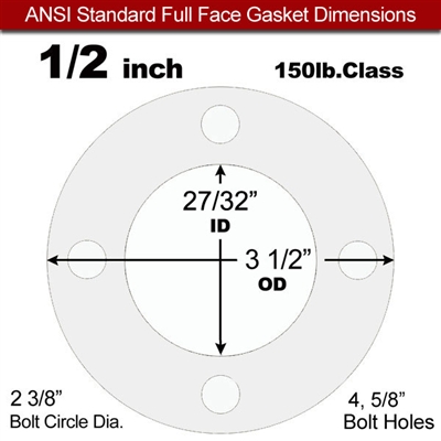 Equalseal EQ 535exp Full Face Gasket - 150 Lb. - 1/8" Thick - 1/2" Pipe