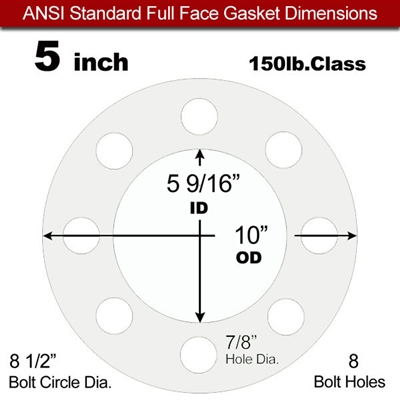Equalseal EQ 535exp Full Face Gasket - 150 Lb. - 1/8" Thick - 5" Pipe