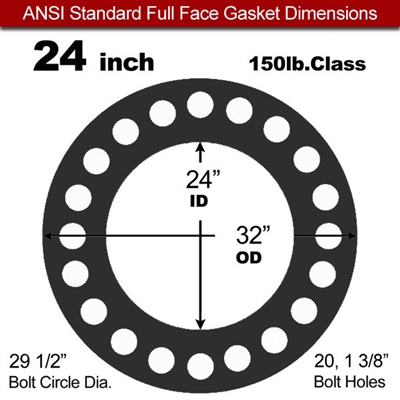 Equalseal EQ 706 Inorganic Fiber and NBR Full Face Gasket - 150 Lb. - 1/16" Thick - 24" Pipe