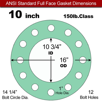 EQ 750G N/A NBR Full Face Gasket - 150 Lb. - 1/16" Thick - 10" Pipe