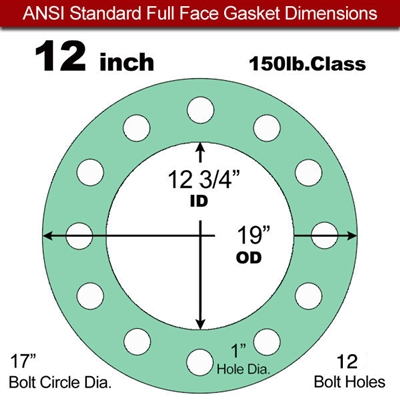 EQ 750G N/A NBR Full Face Gasket - 150 Lb. - 1/16" Thick - 12" Pipe