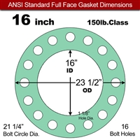 EQ 750G N/A NBR Full Face Gasket - 150 Lb. - 1/16" Thick - 16" Pipe