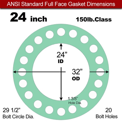 EQ 750G N/A NBR Full Face Gasket - 150 Lb. - 1/16" Thick - 24" Pipe