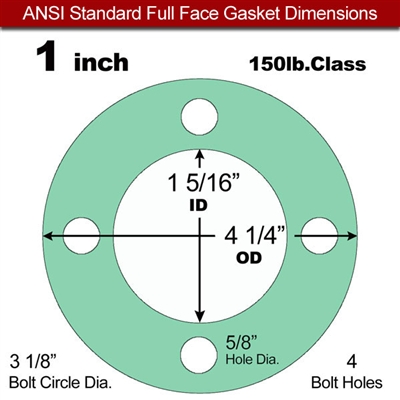 EQ 750G N/A NBR Full Face Gasket - 150 Lb. - 1/8" Thick - 1" Pipe