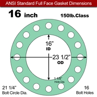 EQ 750G N/A NBR Full Face Gasket - 150 Lb. - 1/8" Thick - 16" Pipe