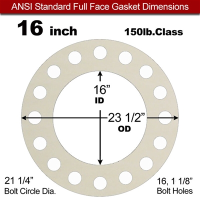 Equalseal EQ 750W N/A NBR Full Face Gasket - 150 Lb. - 1/16" Thick - 16" Pipe