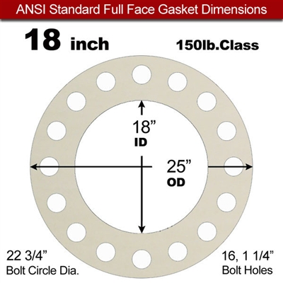 Equalseal EQ 750W N/A NBR Full Face Gasket - 150 Lb. - 1/16" Thick - 18" Pipe