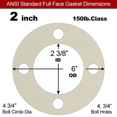 Equalseal EQ 750W N/A NBR Full Face Gasket - 150 Lb. - 1/16" Thick - 2" Pipe