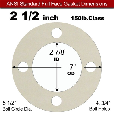 Equalseal EQ 750W N/A NBR Full Face Gasket - 150 Lb. - 1/16" Thick - 2-1/2" Pipe