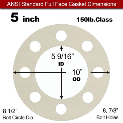 Equalseal EQ 750W N/A NBR Full Face Gasket - 150 Lb. - 1/16" Thick - 5" Pipe