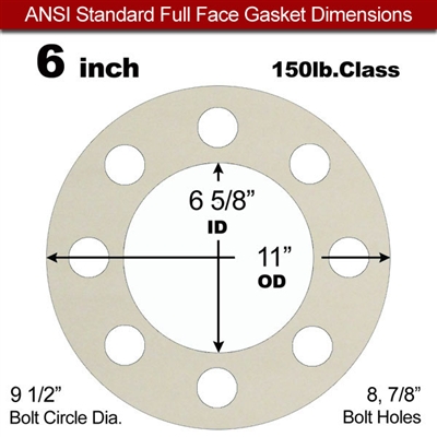 Equalseal EQ 750W N/A NBR Full Face Gasket - 150 Lb. - 1/16" Thick - 6" Pipe